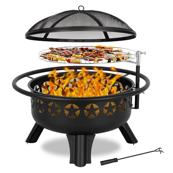 Hykolity 2 in 1 Fire Pit with Grill, Large 31" Wood Burning Fire Pit with Swivel Cooking Grate Outdoor Firepit