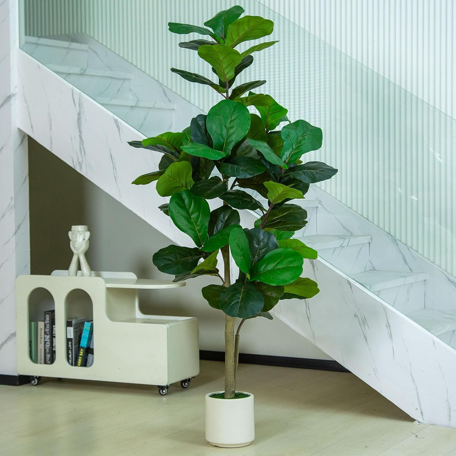 artificial fiddle leaf fig tree in pot Romswi 6FT Artificial Fiddle Leaf Fig Tree with White Planter Pot Natural Trunk Realistic Leaves Lifelike Faux Floor Plant For Home House Office Decor