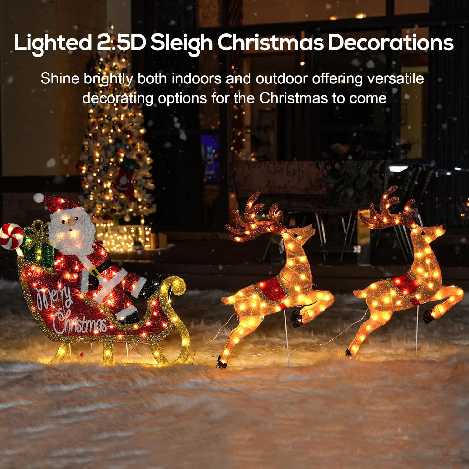 hykolity 2.5D Santa Sleigh Ride Iron Outdoor Christmas Decoration