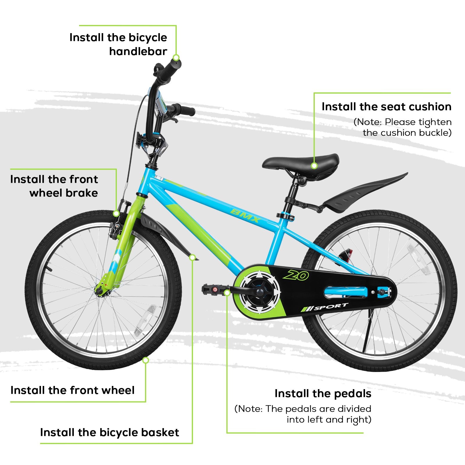 Hykolity 20 Inch Kids Bikes Boy Girl BMX Bicycle Ages 6-12 Years Old C