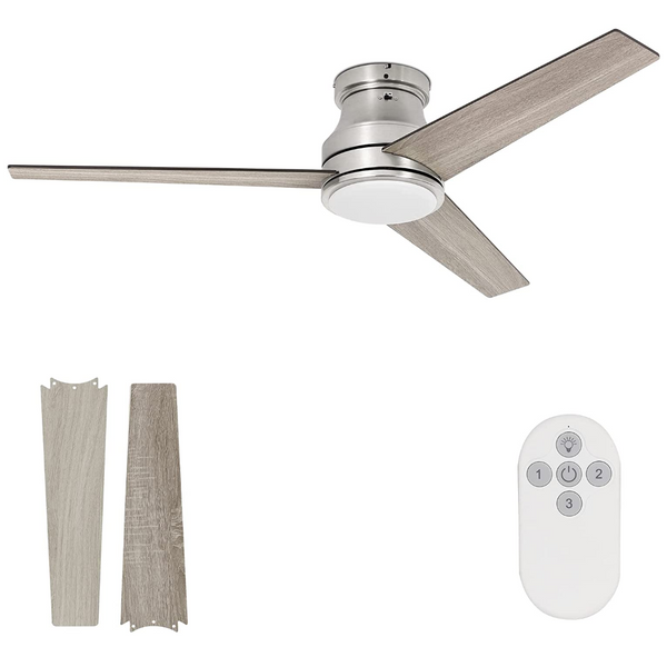 52 inch Flush Mount Ceiling Fan with LED Lights (Brushed Nickel)
