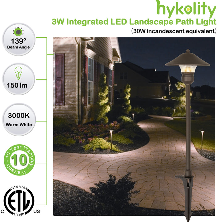 Low Voltage Outdoor LED Landscape Path Light, Die-cast Aluminum Construction,  3W 150LM , 6 Pack Hykolity.com