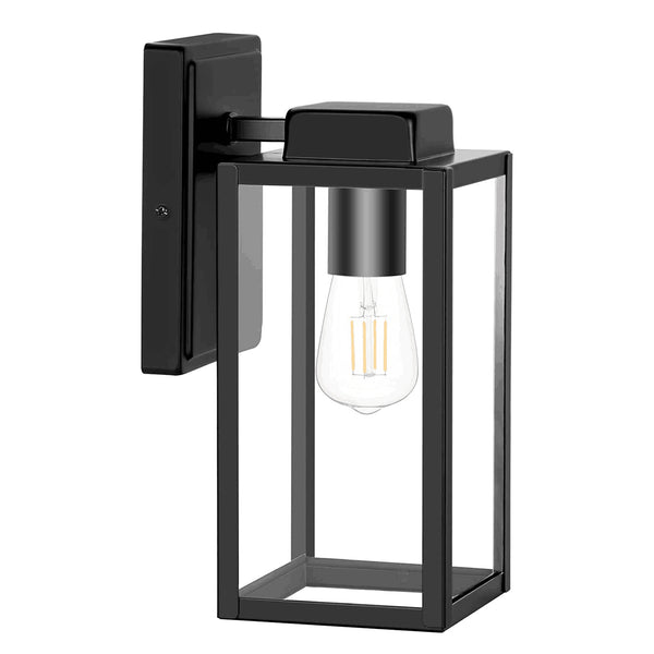 Outdoor Wall Lantern without Sensor, Anti-Rust Wall Mount Light with Clear Glass Shade, Matte Black Wall Lamp with E26 Socket for Porch, Front Door (Bulb Not Included)