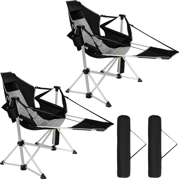 Romswi 2 Pack Hammock Camping Chair with Footrest, Oversized Swinging Chair with Adjustable Back and Seat Height, Portable Folding Rocking Camping Chair for Outdoor, Patio Black, Supports 440lbs