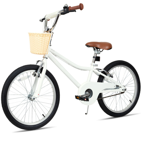 Hykolity Kids Bike 20 Inch for 6-12 Years Old Girls Bicycle with Basket and Kickstand, Tween Retro Style Childrens Bike for Teen Girls, White