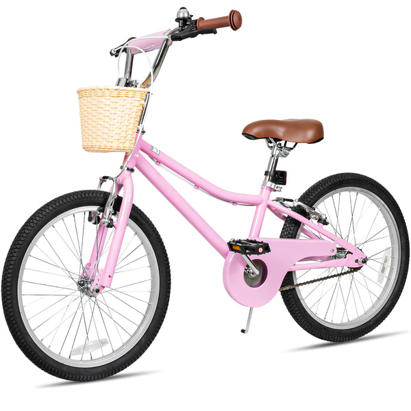 Hykolity Kids Bike 20 Inch for 6-12 Years Old Girls Bicycle with Basket and Kickstand, Tween Retro Style Childrens Bike for Teen Girls, Pink