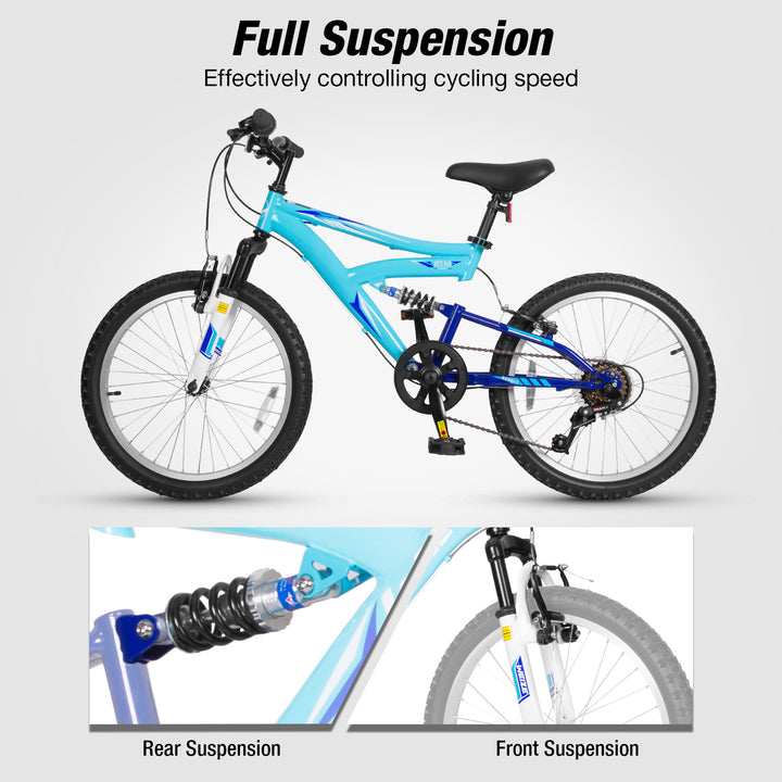 Hykolity Kids Mountain Bike 24 inch MTB Bicycle Age 8-14 Years Height 56-66 in Tween Cycling Full Suspension Sport Outdoor Bikes