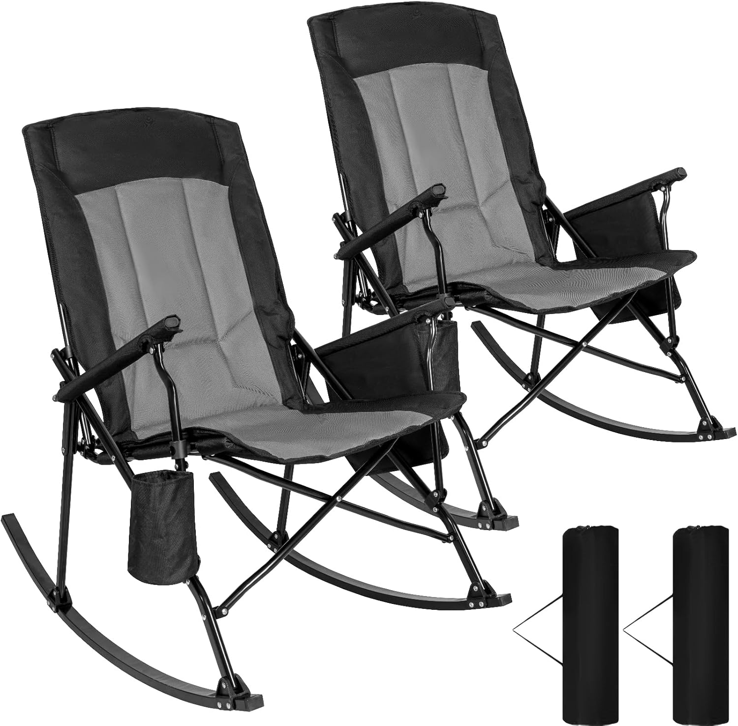 Romswi 2 Pack High Back Portable Rocking Chair with Hard Armrests, Ove ...