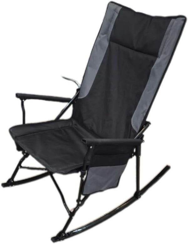Romswi Oversized Rocking Camping Chair Portable and Foldable Outdoor Rocker with Cup Holder Side Pocket Carry Bag, Supports 400 lbs