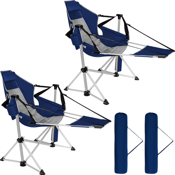 Romswi 2-Pack Aluminum Hammock Chair with Footrest, Oversized Portable Folding Swinging Chair with Adjustable Back & Seat, Lightweight Rocking Camp Chair Supports 440lbs for Outdoor, Patio - Blue