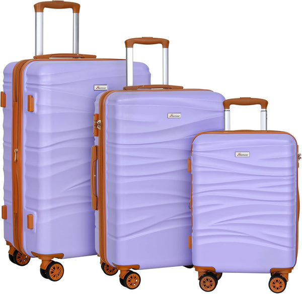 Romswi 3 Piece Luggage Set, Suitcase with ABS+PC hardshell, Spinner Wheels & YKK Zipper TSA Lock (22/26/30) Purple