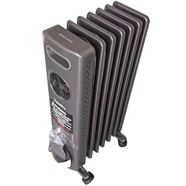 hykolity Electric Oil Filled Radiator, 1500W Portable Full Room Radiant Space Heater with Adjustable Thermostat, Remote, Led Display, Child Lock, Overheat & Tip-Over Protection, 24H Timer, Grey