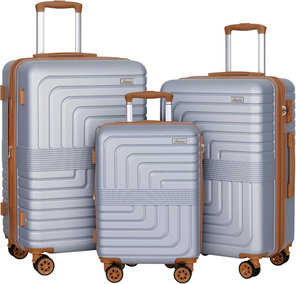Romswi 3-Piece Luggage Set 20/24/28 Inch, Expandable Hardshell Suitcases with TSA Lock, Lightweight PC+ABS Spinner Wheel Checked & Carry On Luggage, Silver