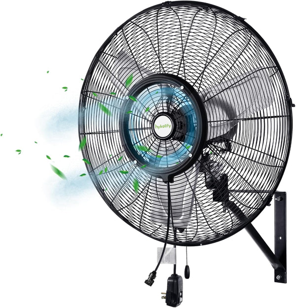 HYKOLITY 24” Outdoor Misting Wall Fan, 3-Speed High Velocity Industrial Outside Fan, Waterproof Wall Mount Oscillating for Patio Cooling - UL Listed Black