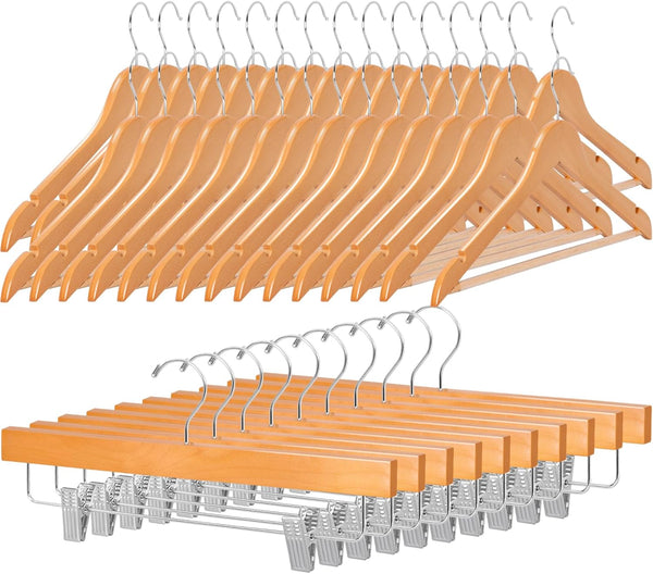 Romswi Premium Wooden Hangers Set - 50 Clothes & 10 Pants Hangers(Set of 60)