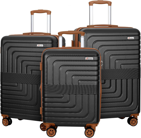 Romswi Hardside Expandable 3PCS Luggage Set with Spinner Wheels,Hard Shell Lightweight Luggage with TSA Lock(22/26/30) Black