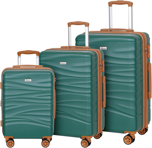 Romswi Luggage Set 3 Piece Suitcase Sets with Spinner Wheel,Hardside Expandable Travel Laggage with TSA Lock (22/26/30) Green