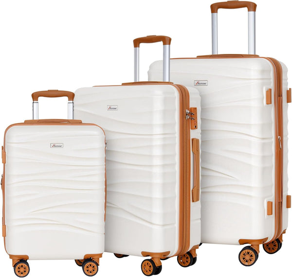 Romswi Luggage Set 3 Piece Suitcase Sets with Spinner Wheel,Hardside Expandable Travel Laggage with TSA Lock (22/26/30) White