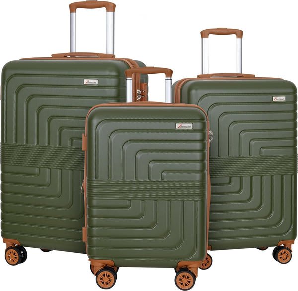 Romswi Hardside Expandable 3PCS Luggage Set with Spinner Wheels,Hard Shell Lightweight Luggage with TSA Lock (22/26/30) Olive Green