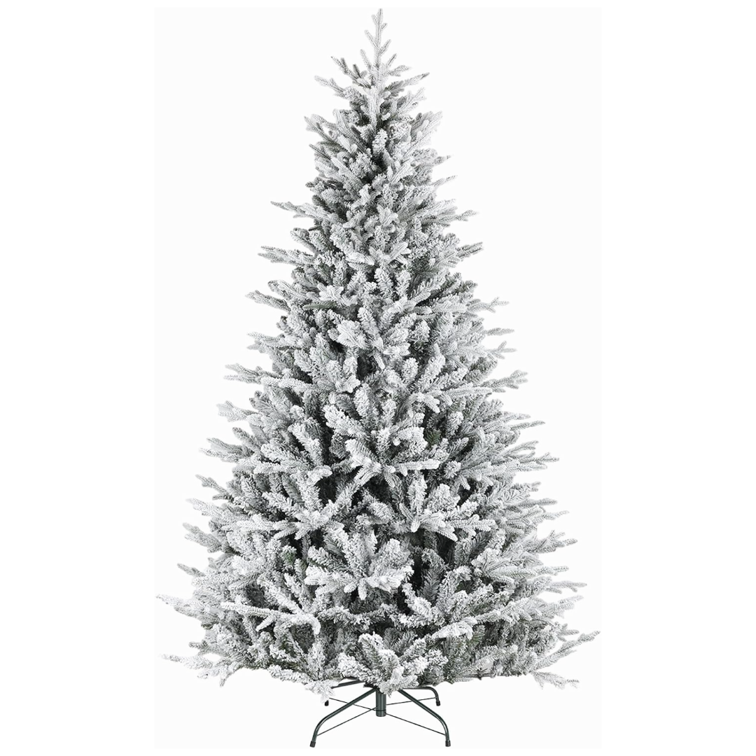 Hykolity 6.5'/7.5' Premium Snow Flocked Christmas Tree with Branch Tips, Metal Stand and Hinged Branches