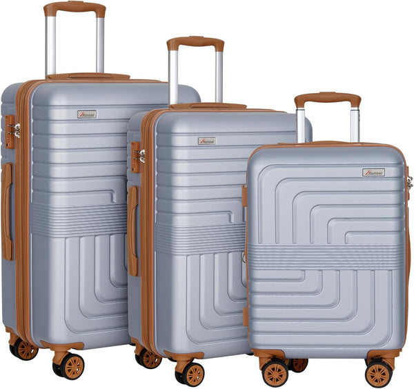 Romswi 3 Piece Luggage Set, Suitcase with ABS+PC hardshell, Spinner Wheels & YKK Zipper TSA Lock (22/26/30) Silver