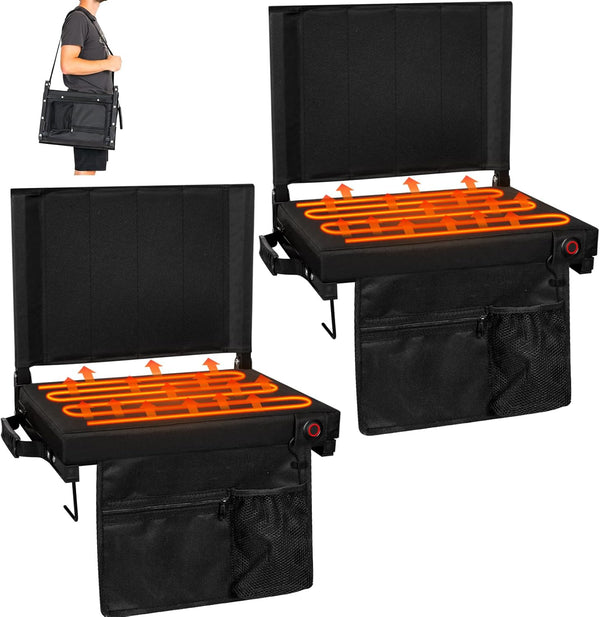 Romswi 2PK 3-Level Heated Stadium Seats for Bleachers with Back Support, Padded Bleacher Seats with Comfort Thick Cushion, Portable Folding Waterproof Bleacher Chair, with Shoulder Strap for Outdoors