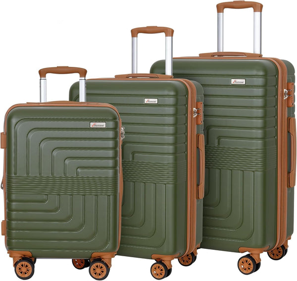 Romswi Luggage Set 3 Piece Suitcase Sets with Spinner Wheel,Hardside Expandable Travel Laggage with TSA Lock (22/26/30) Olive Green