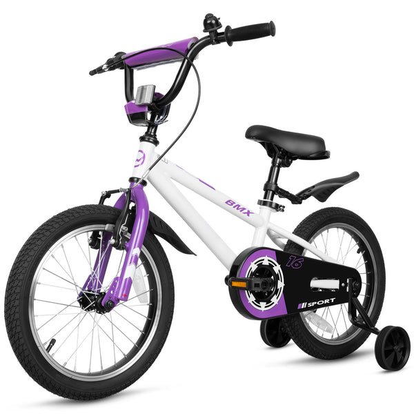 Hykolity 16 Inch Kids Bikes Boy Girl BMX Bicycle Ages 4 5 6 Years Old Coaster Brake Sport Cycling Child Bike with Training Wheels White