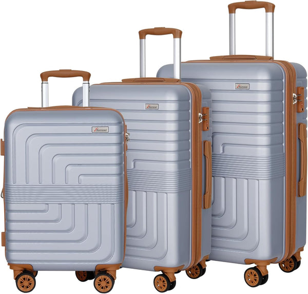 Romswi Luggage Set 3 Piece Suitcase Sets with Spinner Wheel,Hardside Expandable Travel Laggage with TSA Lock (22/26/30) Silver