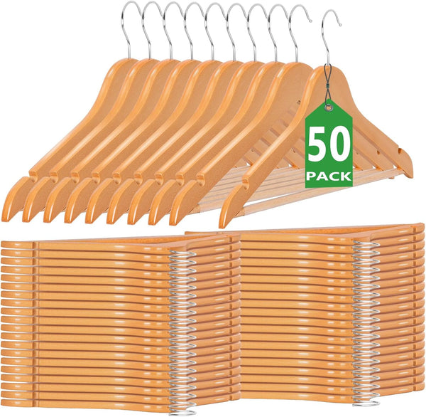 Romswi Premium Wooden Hangers with 360-Degree Swivel Hooks (Set of 50)
