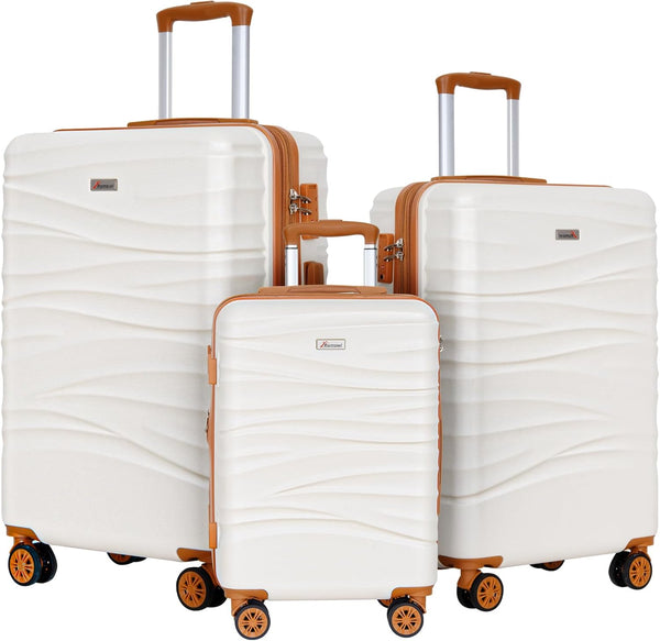 Romswi 3 Piece Luggage Set, Suitcase with ABS+PC hardshell, Spinner Wheels & YKK Zipper TSA Lock (22/26/30) White