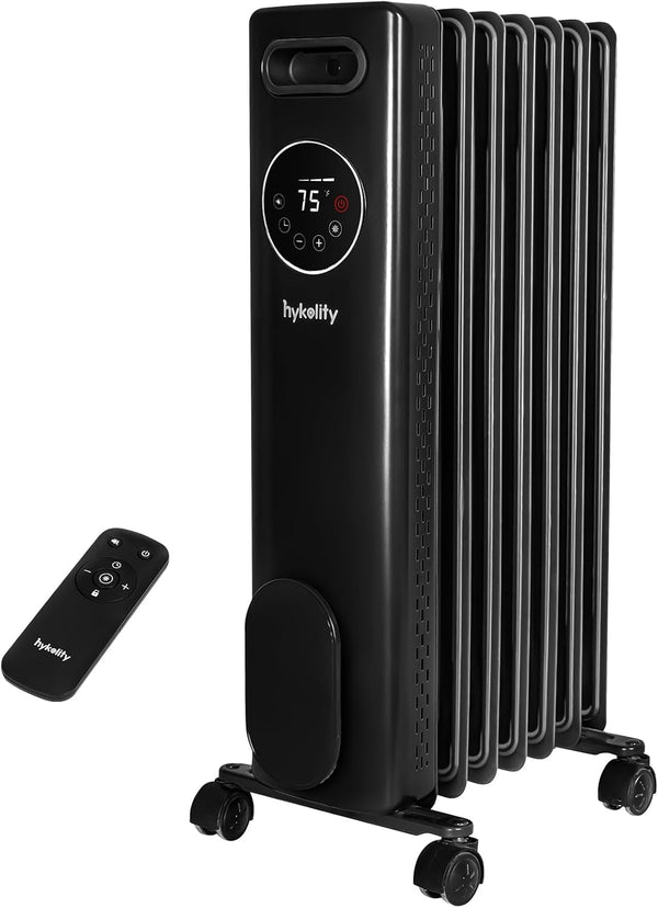 hykolity Oil Filled Radiator Heater with Remote &24H On Off Timer, 4 Mode Electric 1500W Radiant Heater,Child Lock,Overheat & Tip-Over Protection, Eco, Thermostat, Large Space Heater for Indoor,Black