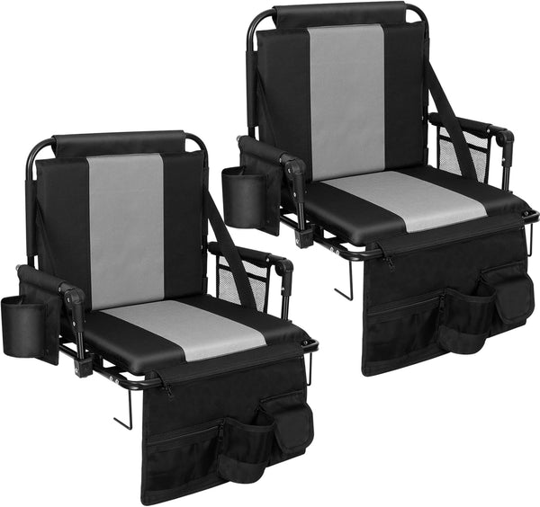 Romswi Folding Stadium Seat Bleacher 2PK Portable Outdoor Floor Folding Stadium Chair with Armrest,Back Support,Cup Holder,Mesh Bag and Hide Hooks