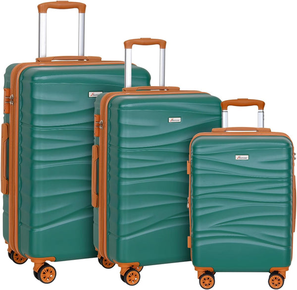 Romswi 3 Piece Luggage Set, Suitcase with ABS+PC hardshell, Spinner Wheels & YKK Zipper TSA Lock (22/26/30) Green