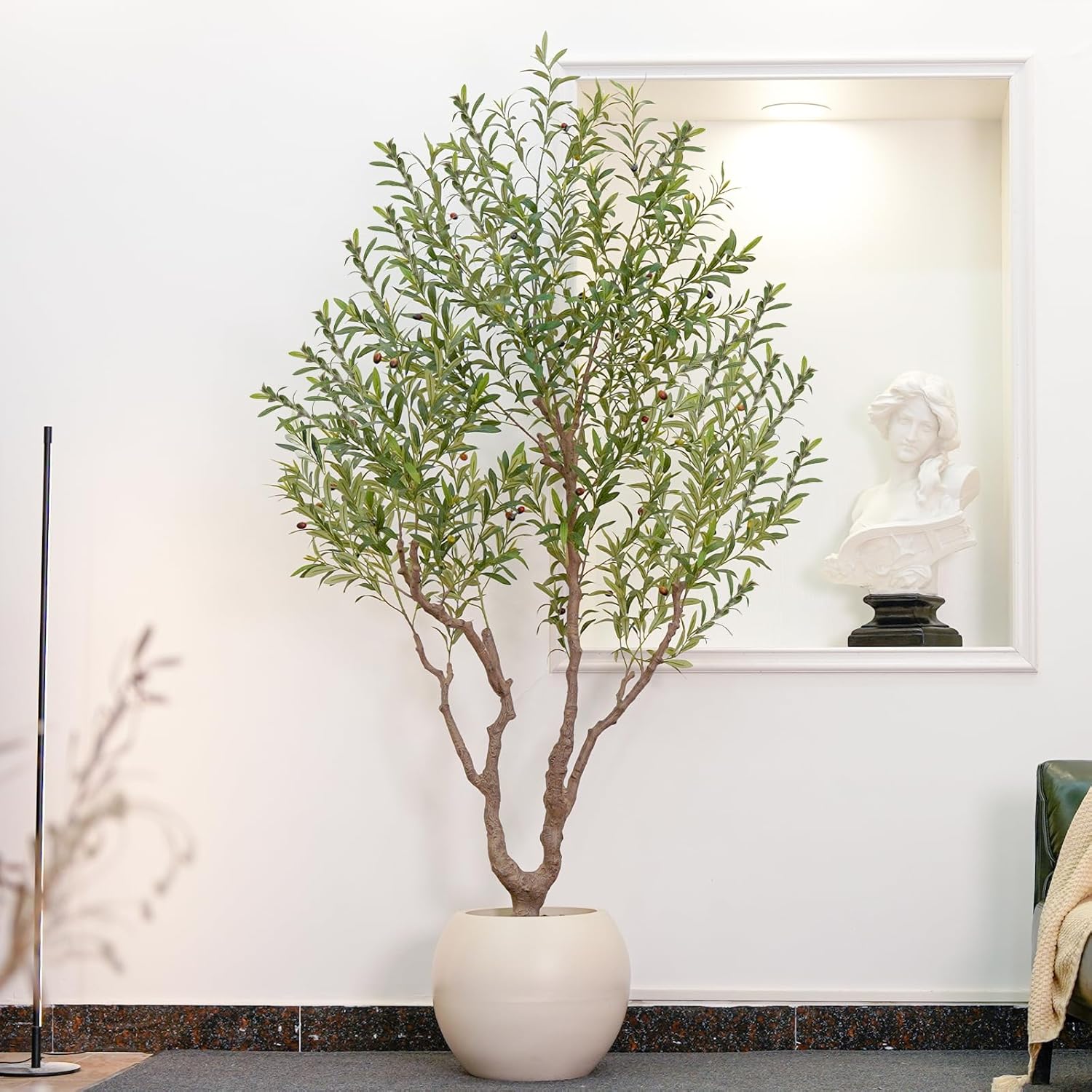 Romswi 7FT 8FT Artificial Olive Tree with White Planter, Faux Olive Tr ...