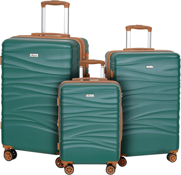 Romswi Hardside Expandable 3PCS Luggage Set with Spinner Wheels,Hard Shell Lightweight Luggage with TSA Lock(22/26/30) Green