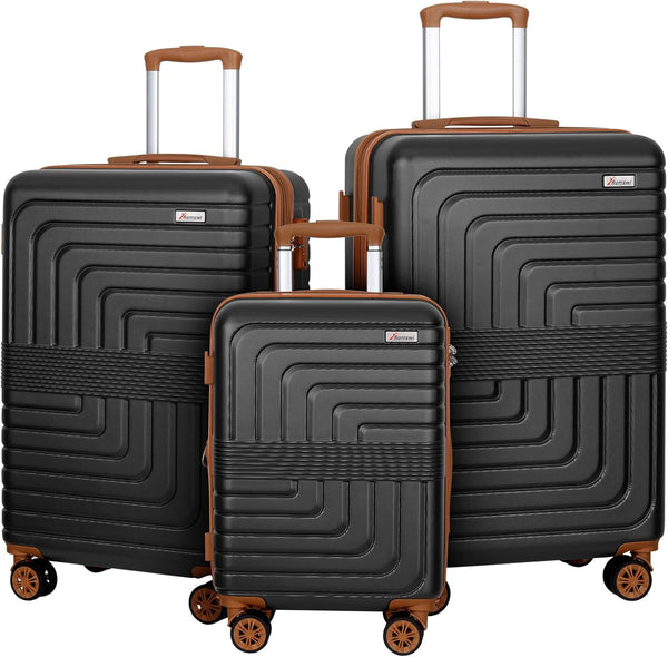 Romswi 3-Piece Luggage Set 20/24/28 Inch, Expandable Hardshell Suitcases with TSA Lock, Lightweight PC+ABS Spinner Wheel Checked & Carry On Luggage, Black