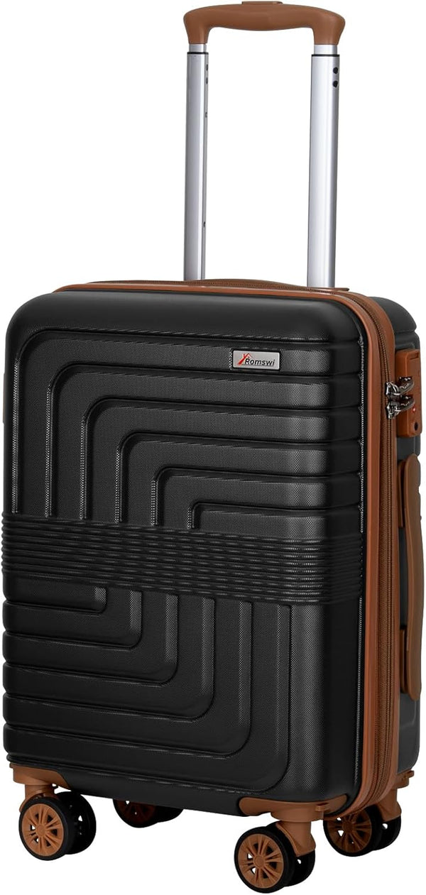 Romswi 20" Expandable Hardside Carry-On Luggage, Hardshell Suitcase With Double Spinner Wheels, Expandable For Up to 25% More Space, With Scratch-Resistant Surface, Black