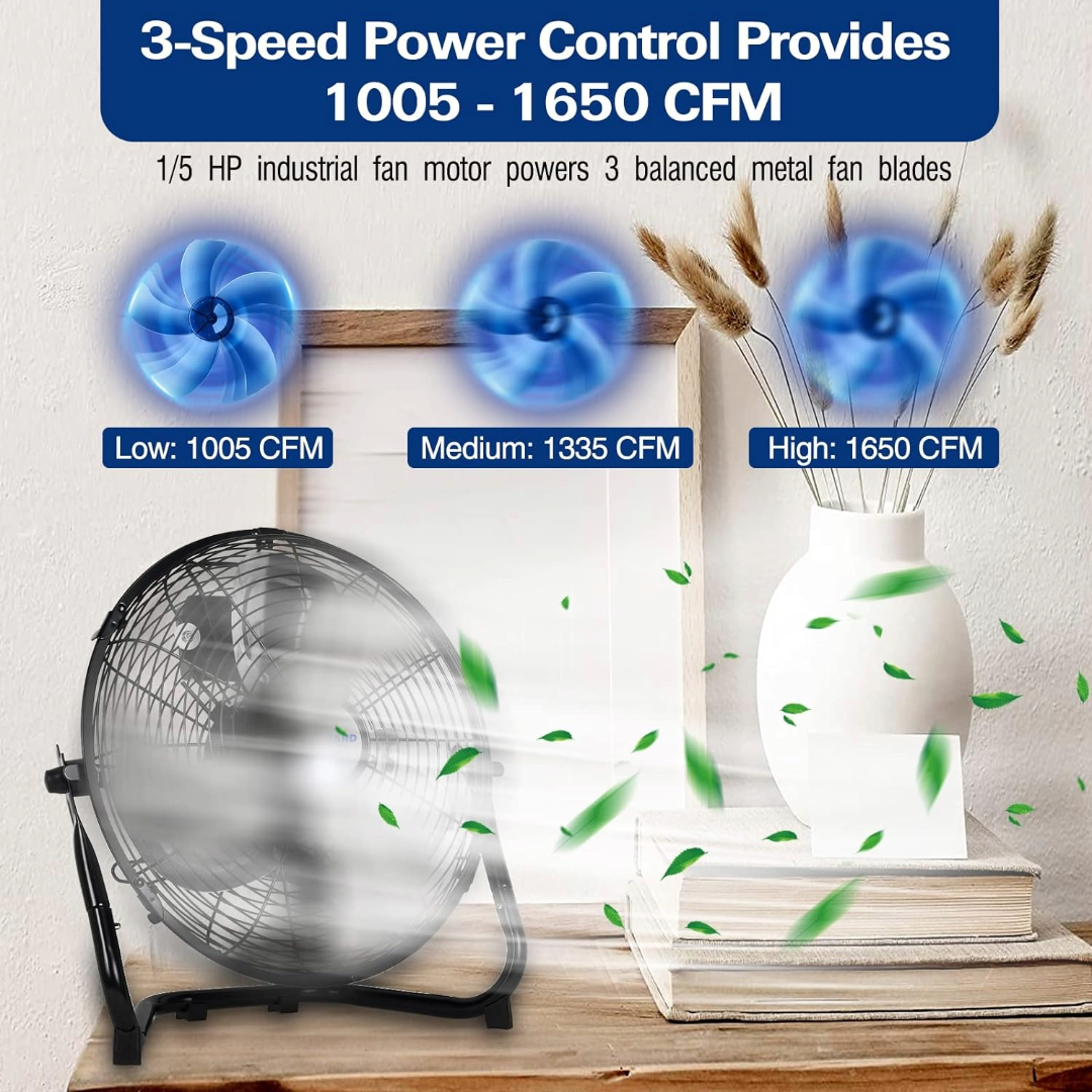 thumbnail image 2 of Simple Deluxe 12 Inch High Velocity Floor Fan – 3-Speed, Metal Industrial Fan With 360° Rotation – 120V 2 of 2