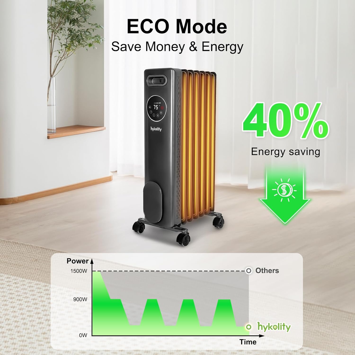 hykolity 1500W Oil Filled Radiator Heater with Remote &24H ON OFF Time ...