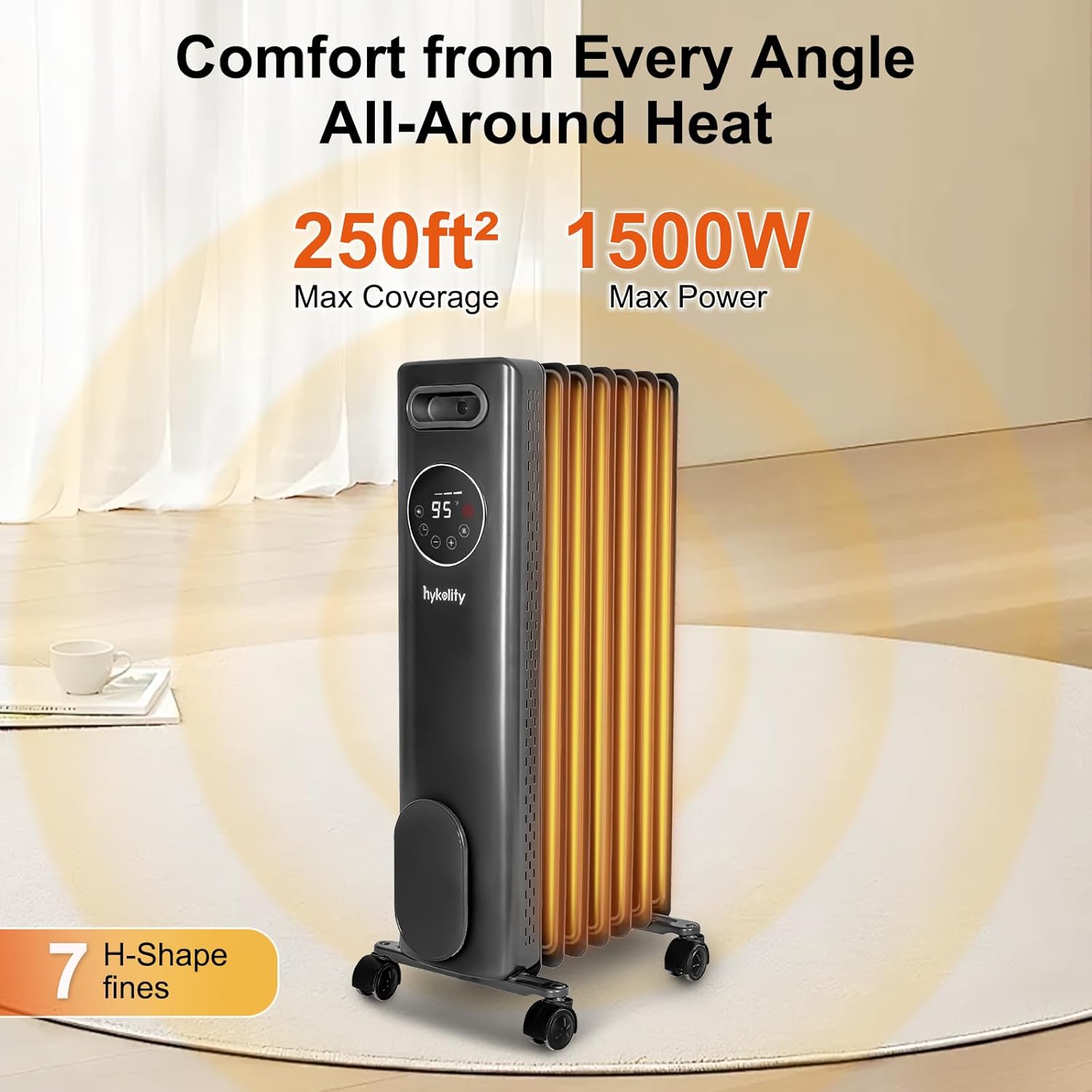 hykolity 1500W Oil Filled Radiator with 24H ON OFF Timer, Electric hea ...
