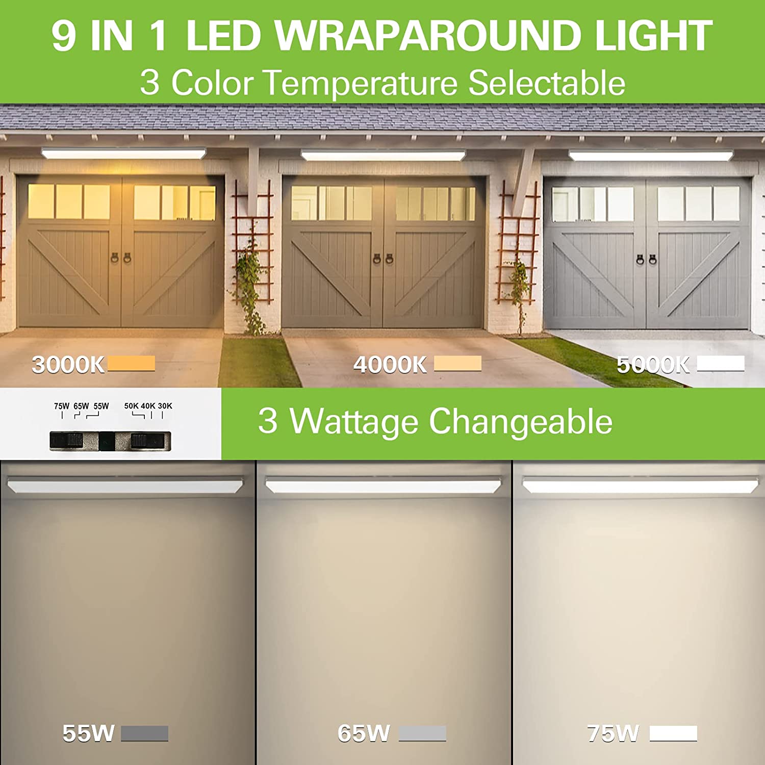 4FT LED Wraparound Light, 55W/65W/75W, 3000K/4000K/5000K, Flush Mount ...