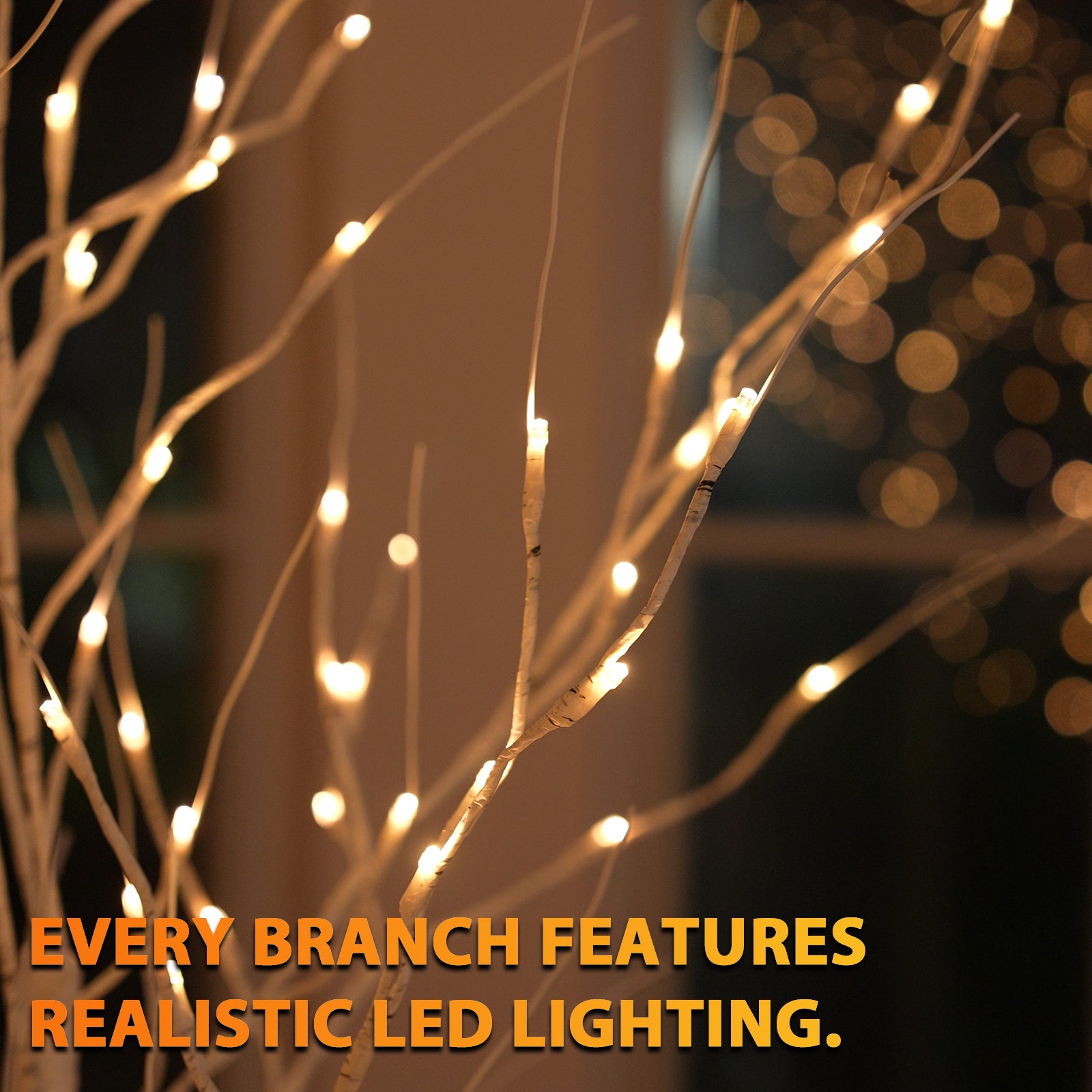 Romswi 4ft & 6ft & 8ft LED Birch Tree Set, with Warm White Lights for ...