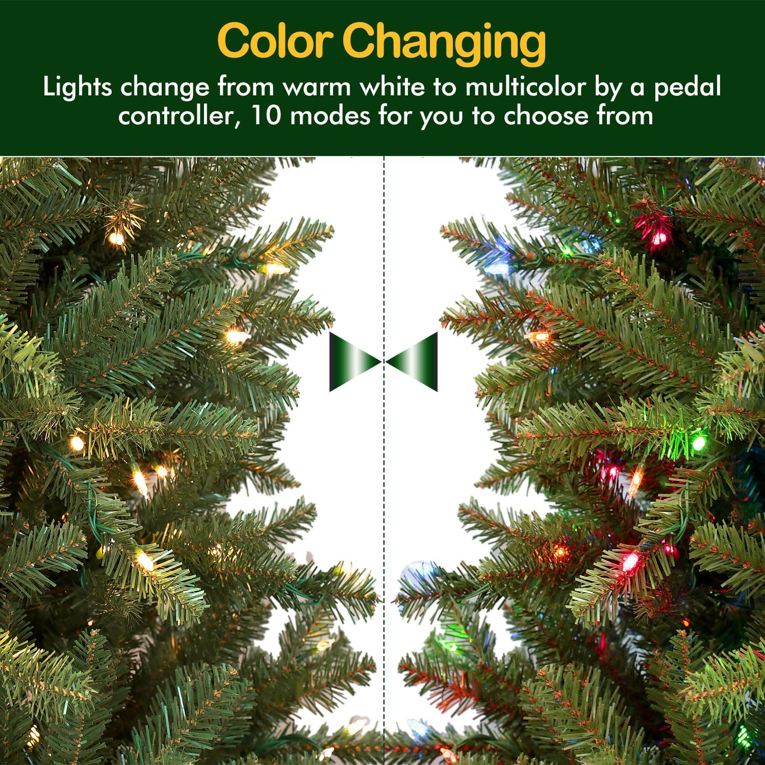 Hykolity 6.5'/7.5' Prelit Artificial Fir Christmas Tree with Color Changing LED Lights, Metal Stand and Hinged Branches (10 Color Modes)