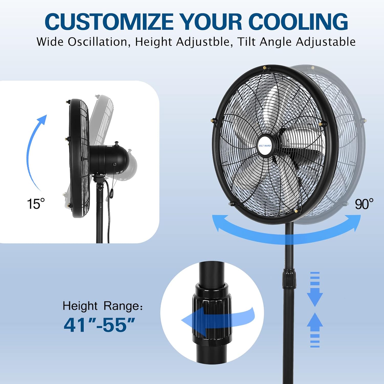 BILT HARD 18" Oscillating HighVelocity Outdoor Pedestal Misting Fan