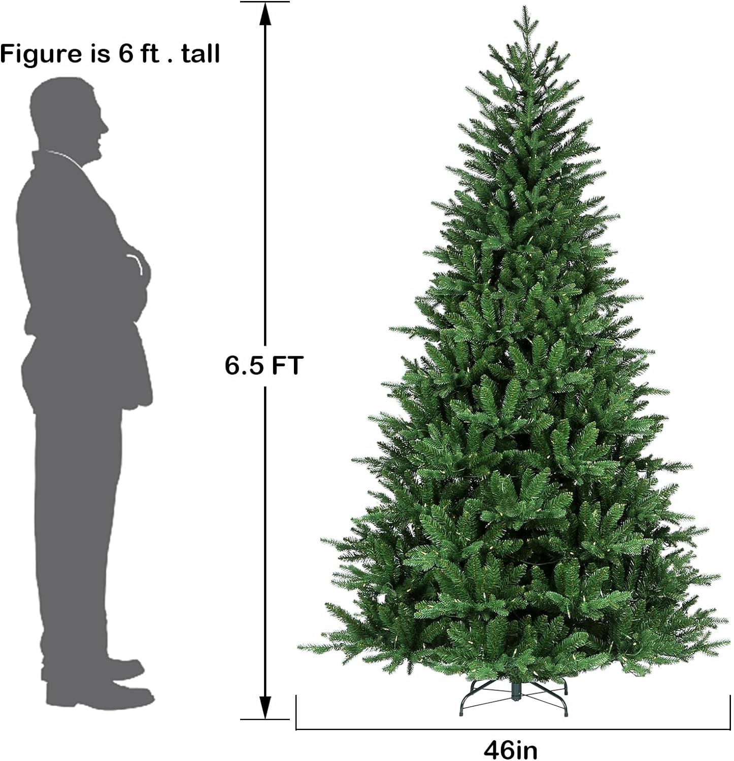Hykolity 6.5'/7.5'/9' Prelit Christmas Tree with Branch Tips, Warm White LED Lights, Metal Stand and Hinged Branches