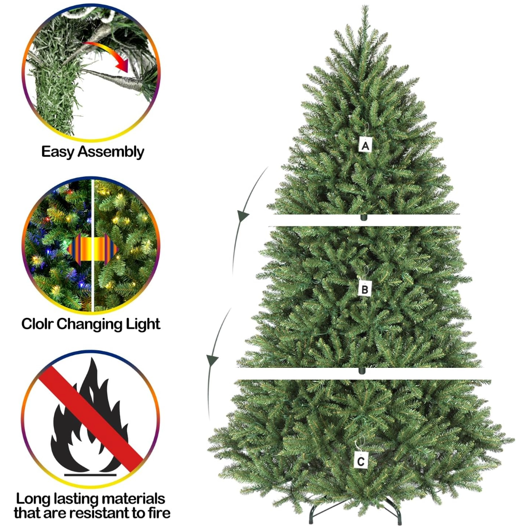 Hykolity 6.5'/7.5' Prelit Artificial Fir Christmas Tree with Color Changing LED Lights, Metal Stand and Hinged Branches (10 Color Modes)