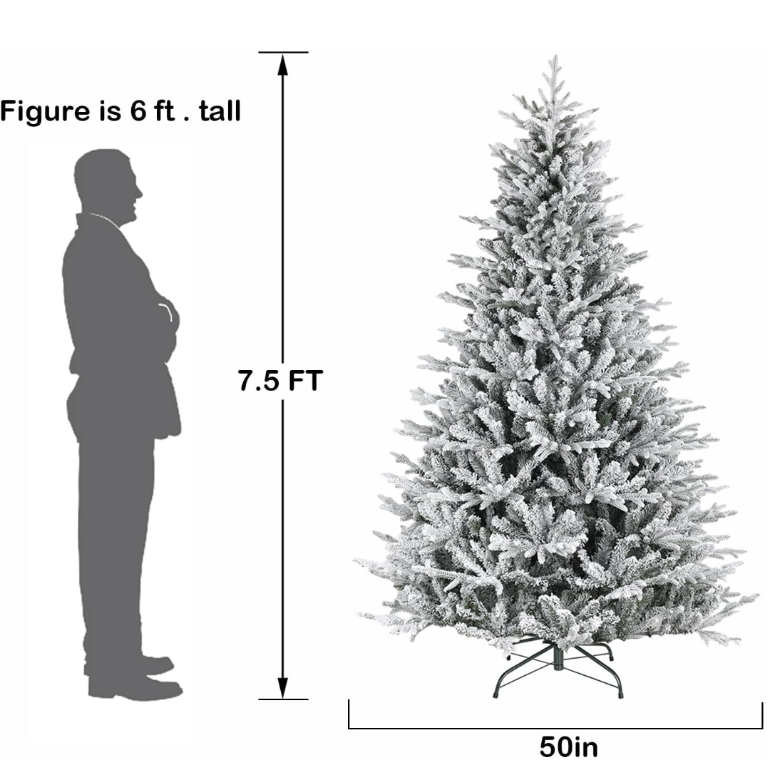 Hykolity 6.5'/7.5' Premium Prelit Snow Flocked Christmas Tree with Warm White LED Lights, Branch Tips, Metal Stand and Hinged Branches