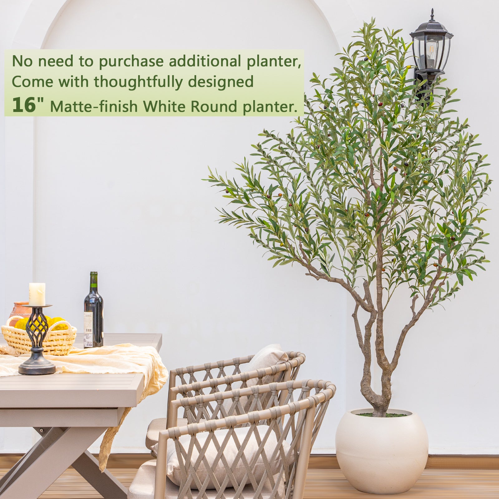 Romswi 7FT 8FT Artificial Olive Tree with White Planter, Faux Olive Tr ...