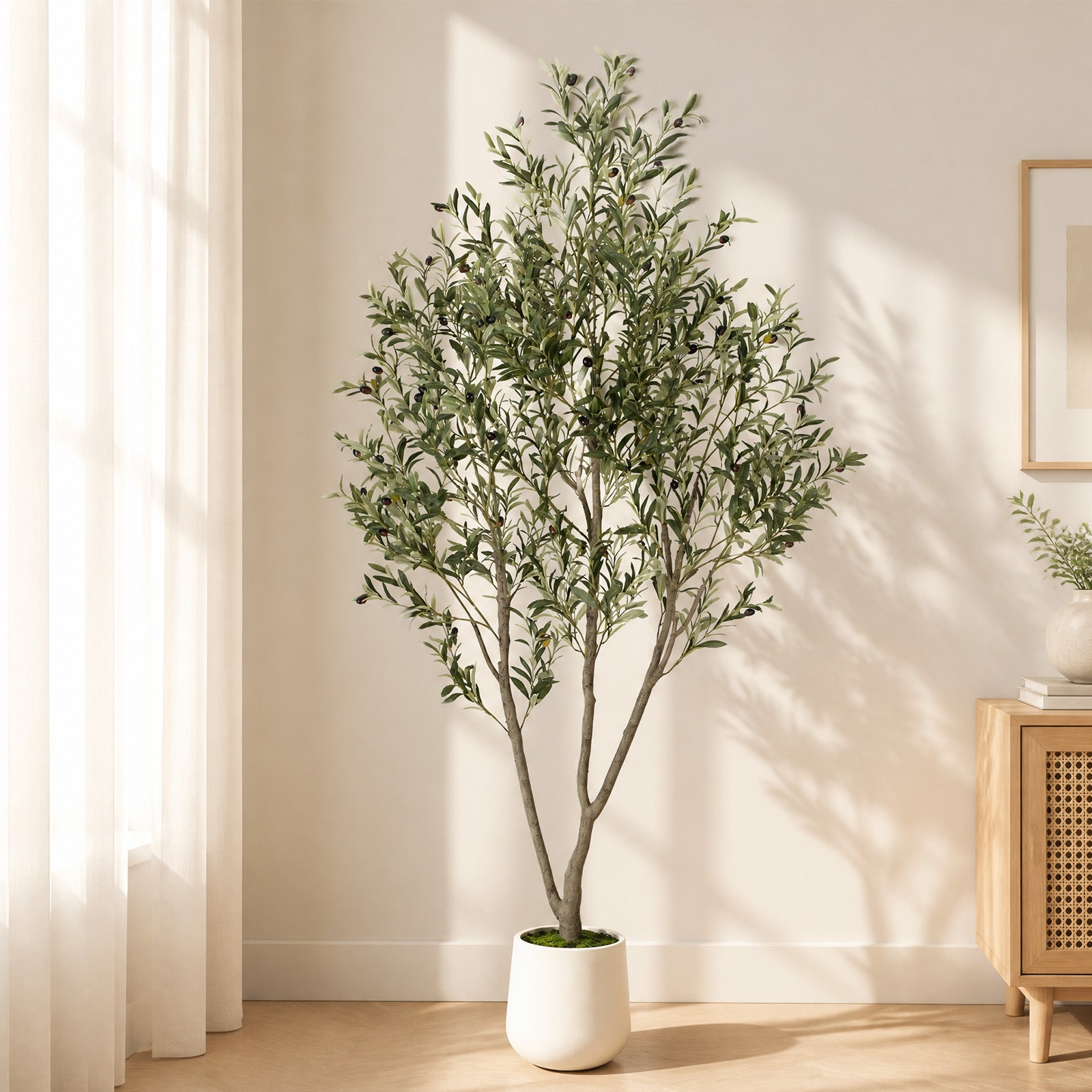 Romswi Faux Olive Tree with Oval White Planter, 7 FT Tall Faux Olive T ...